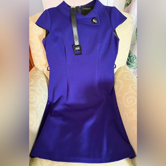 Tahari Arthur S. Levin Purple Sheath Dress w Collared Neckline & Belted Waist - Picture 11 of 12